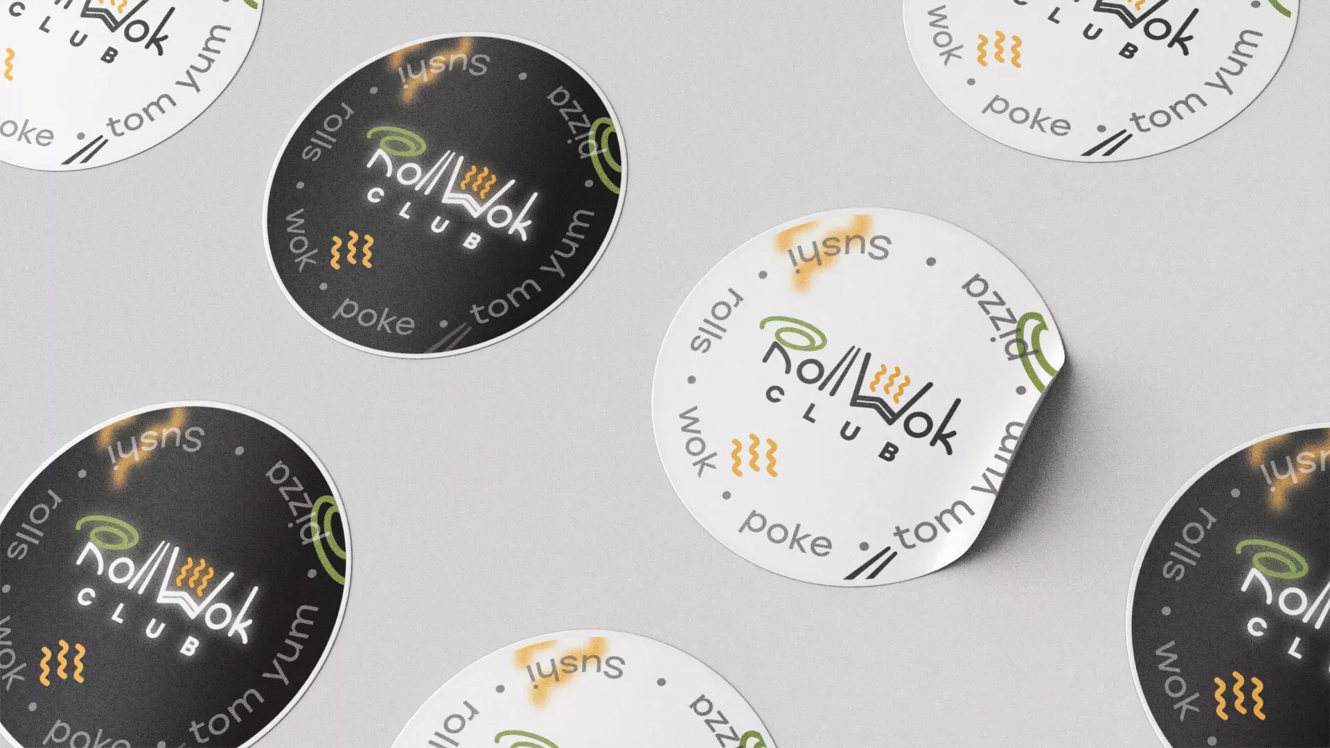 Разработка наклеек для суши-бара «Roll Wok Club» в Снежинске